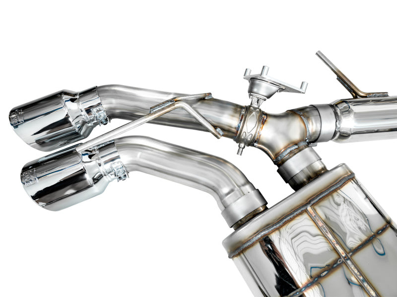 AWE SwitchPath exhaust installed on Cadillac CT4-V Blackwing showing chrome tips