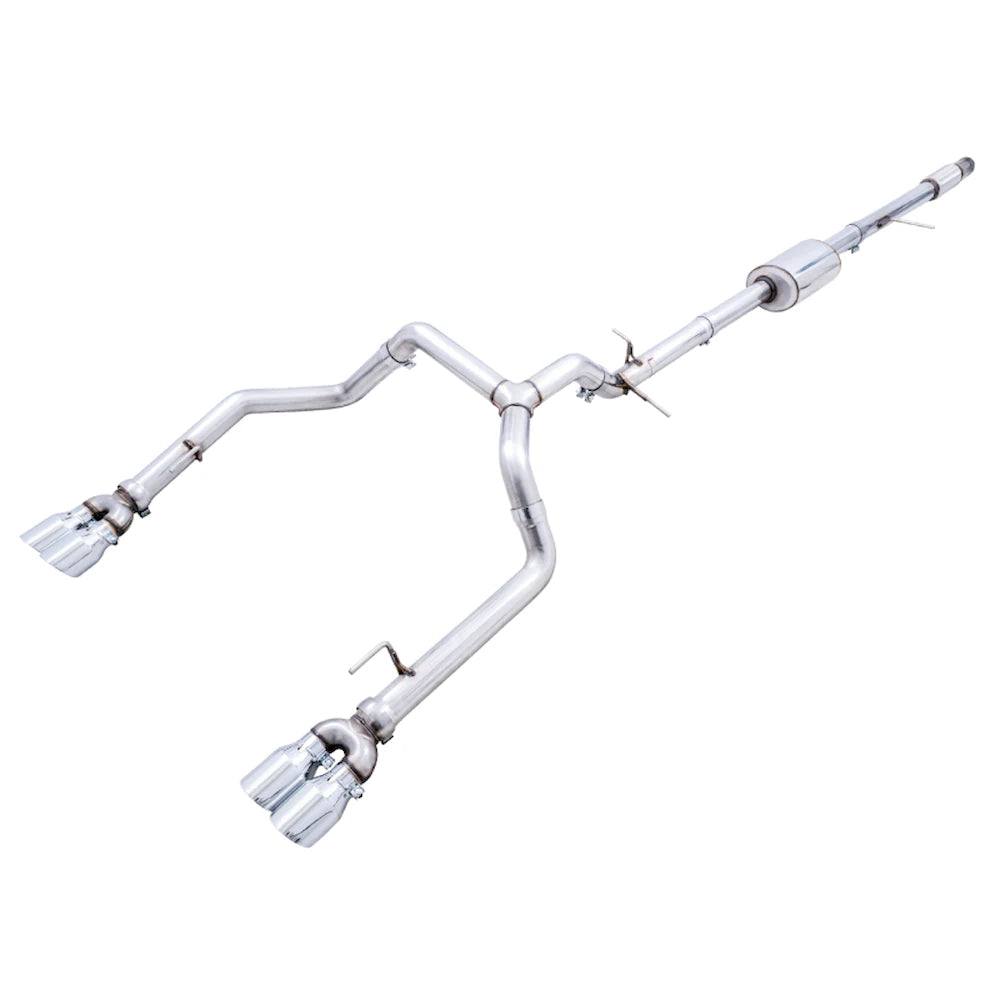 AWE Tuning 4th Gen GM 1500 5.3L 0FG Catback Split Rear Exit (w/ Bumper Cutouts) - Quad Chrome Tips - AWE part 3015-42201