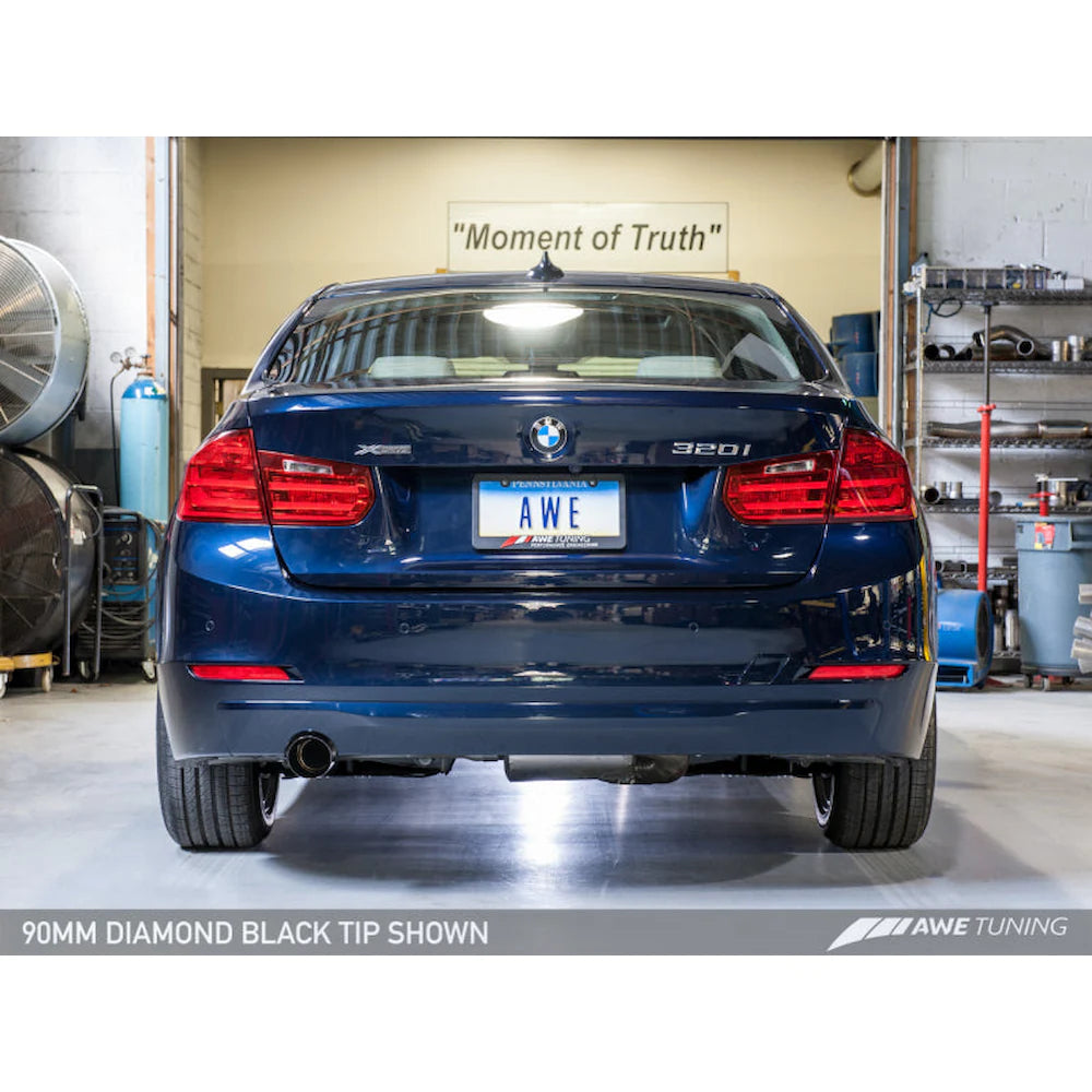 AWE Tuning BMW F30 320i Touring Exhaust w/Performance Mid Pipe - Diamond Black Tip - product view 4 - AWE part 3015-23036