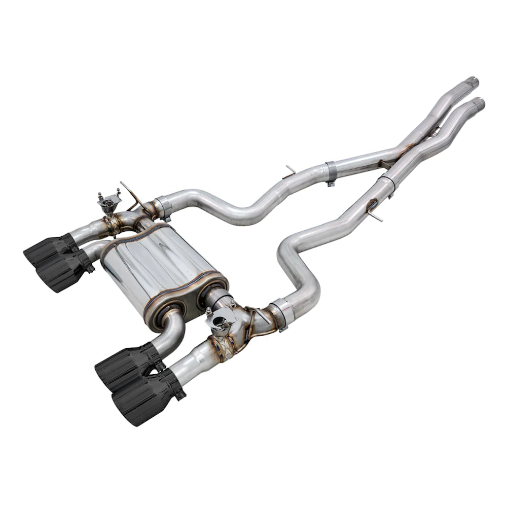 AWE Tuning BMW F8X M3/M4 SwitchPath Catback Exhaust - Diamond Black Tips - product view 2 - AWE part 3025-43074