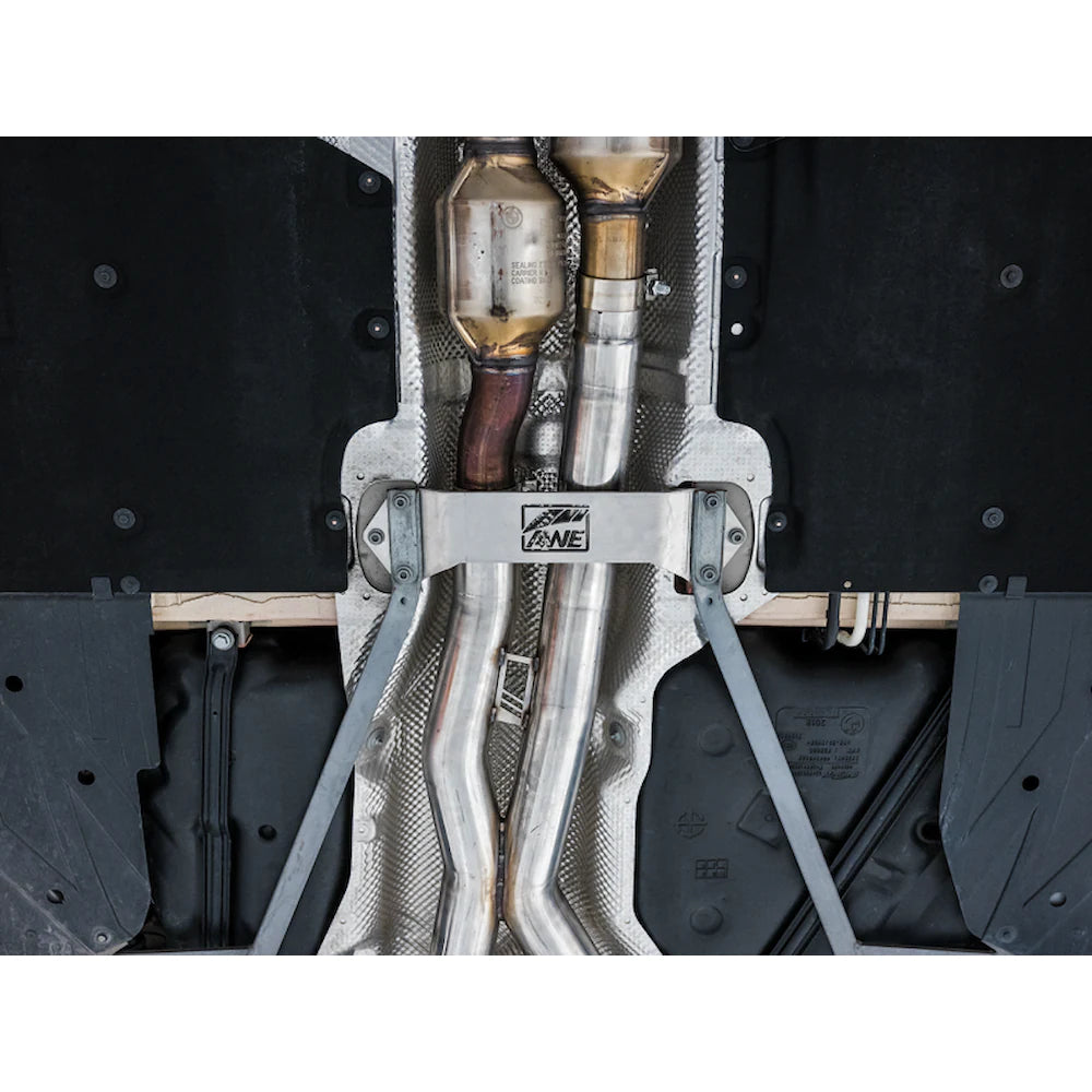 AWE Tuning Track Edition Catback Exhaust for BMW F8X M3/M4 - 4" Chrome Silver Tips - product view 3 - AWE part 3020-42082
