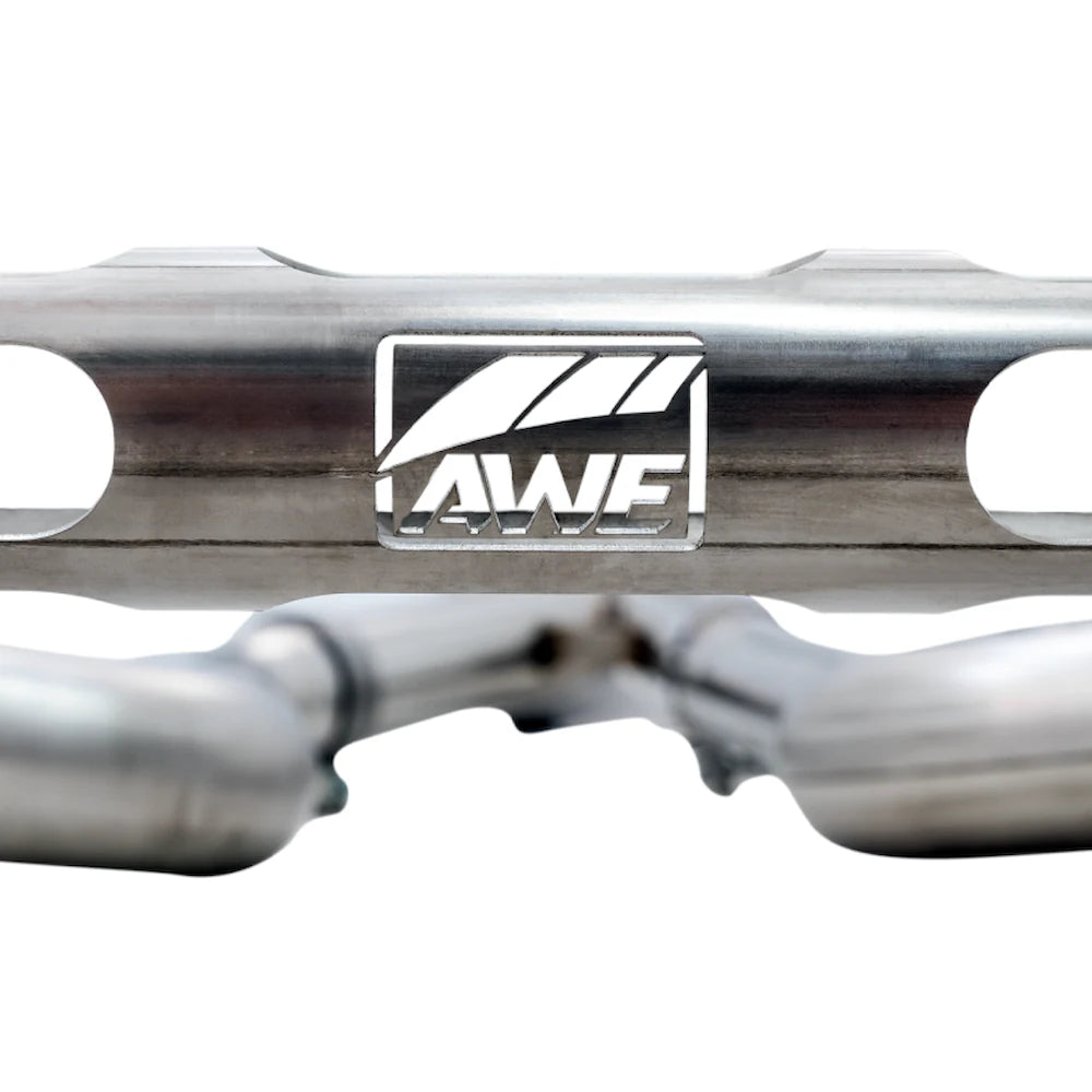 AWE Tuning Track Edition Catback Exhaust for BMW F8X M3/M4 - 4" Chrome Silver Tips - product view 7 - AWE part 3020-42082
