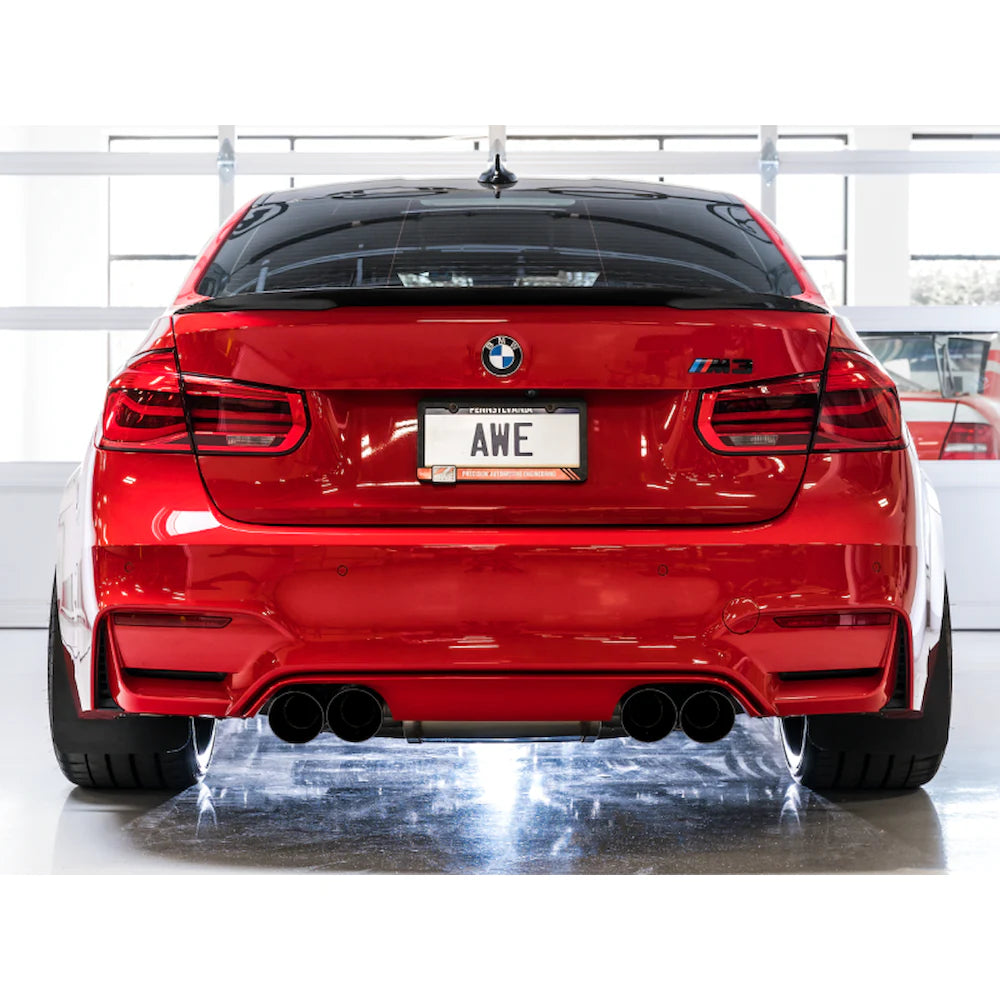AWE Tuning Track Edition Catback Exhaust for BMW F8X M3/M4 - 4" Chrome Silver Tips - product view 14 - AWE part 3020-42082