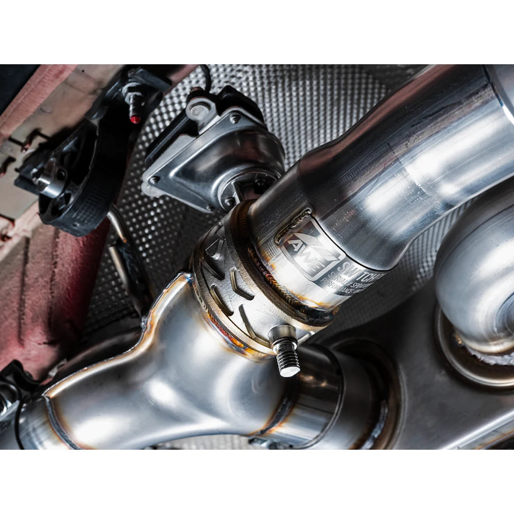 AWE Tuning Track Edition Catback Exhaust for BMW F8X M3/M4 - 4" Chrome Silver Tips - product view 19 - AWE part 3020-42082