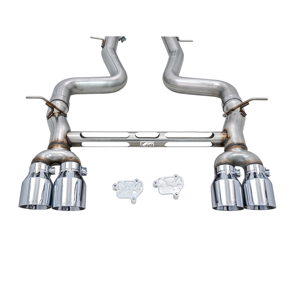 AWE Tuning Track Edition Catback Exhaust for BMW F8X M3/M4 - 4" Chrome Silver Tips - product view 23 - AWE part 3020-42082