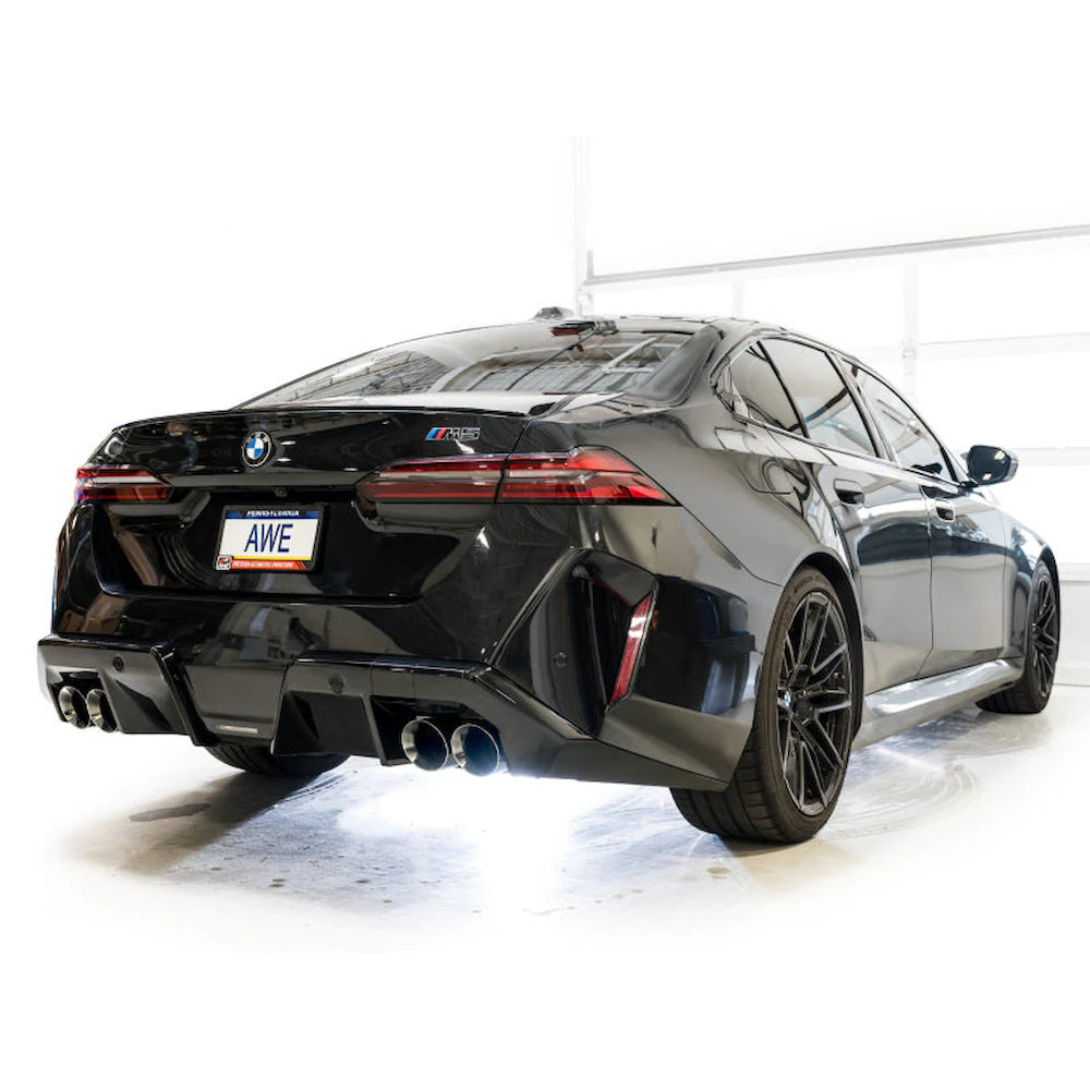 AWE Tuning BMW G90/G99 M5 Track Edition Cat-Back Exhaust - Chrome Silver Tips - product view 2 - AWE part 3020-42790