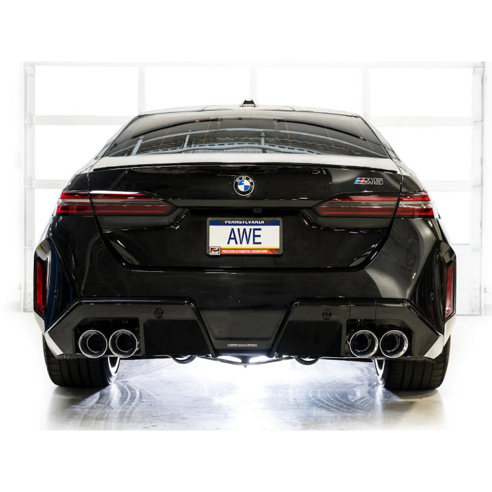 AWE Tuning BMW G90/G99 M5 Track Edition Cat-Back Exhaust - Chrome Silver Tips - product view 8 - AWE part 3020-42790