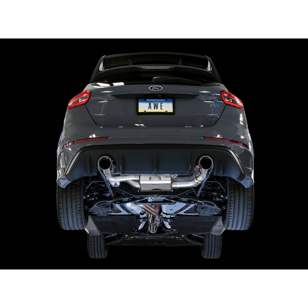AWE Tuning Ford Focus RS SwitchPath Cat-back Exhaust - Chrome Silver Tips - product view 2 - AWE part 3025-32024