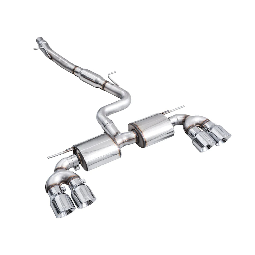 AWE MK8 Volkswagen Golf R 3in Touring Edition Quad Exhaust - Chrome Silver Tips - product view 12 - AWE part 3015-42658