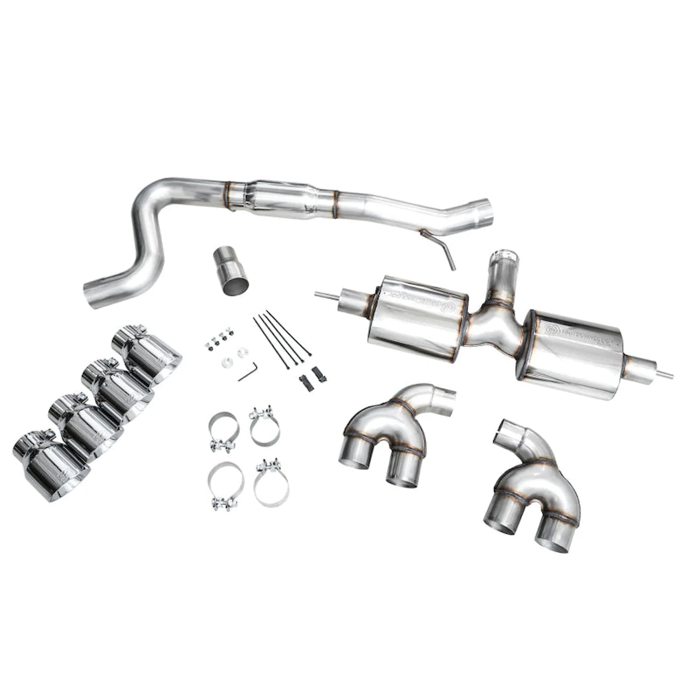 AWE MK8 Volkswagen Golf R 3in Touring Edition Quad Exhaust - Chrome Silver Tips - product view 13 - AWE part 3015-42658