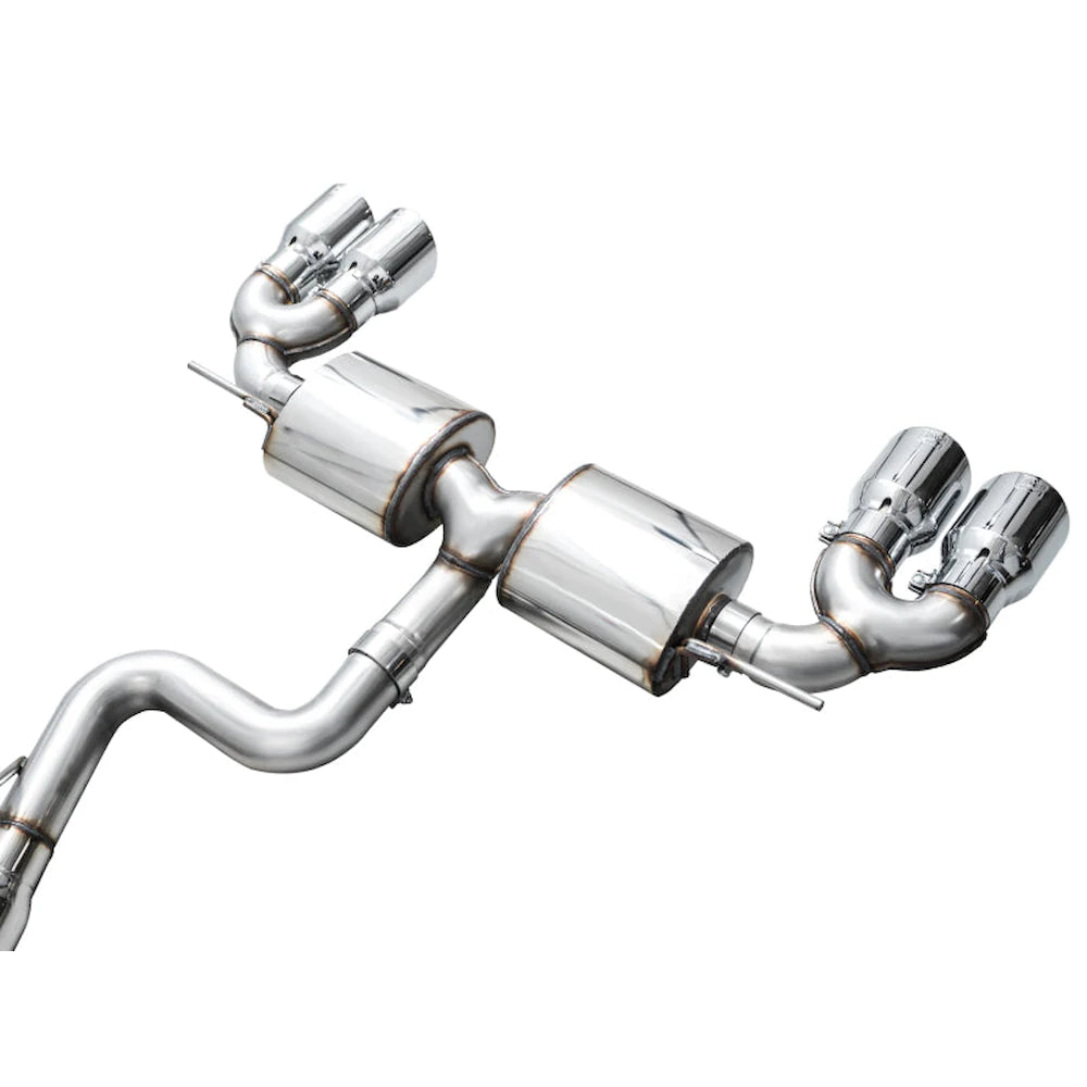 AWE MK8 Volkswagen Golf R 3in Touring Edition Quad Exhaust - Chrome Silver Tips - product view 14 - AWE part 3015-42658