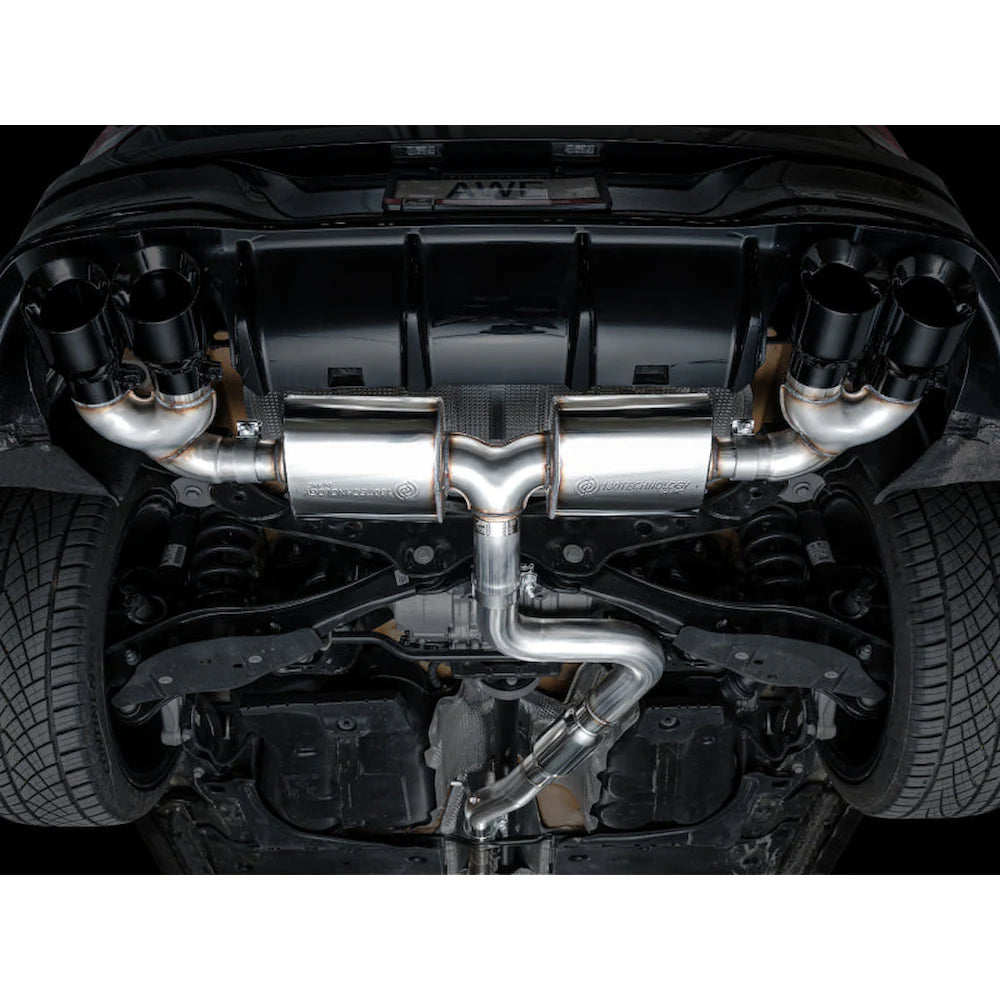 AWE MK8 Volkswagen Golf R 3in Touring Edition Quad Exhaust - Diamond Black Tips - product view 6 - AWE part 3015-43658