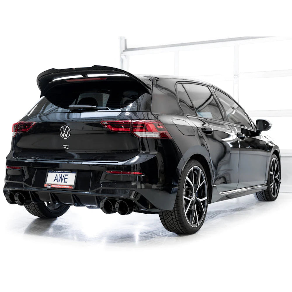 AWE MK8 Volkswagen Golf R 3in Touring Edition Quad Exhaust - Diamond Black Tips - product view 9 - AWE part 3015-43658