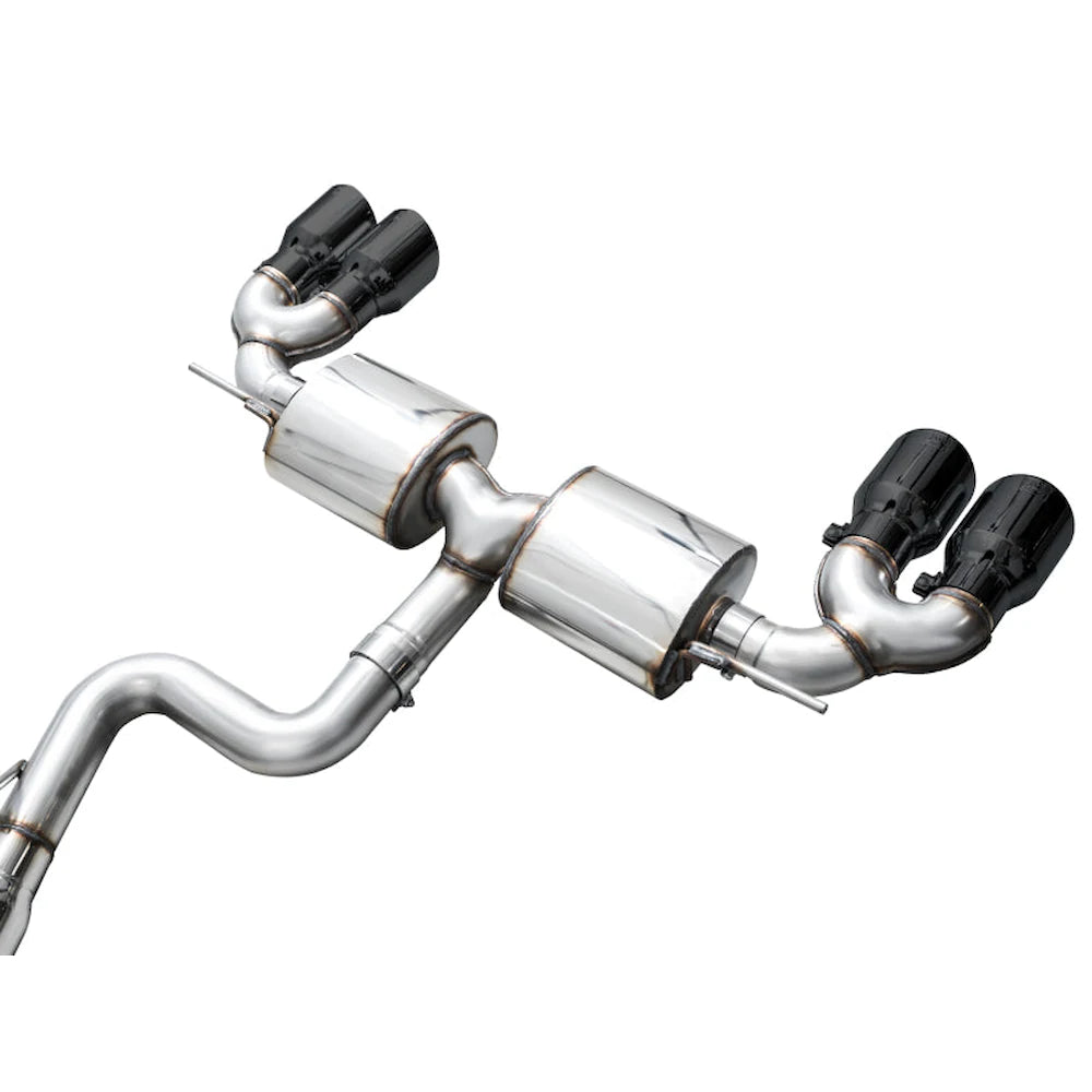 AWE MK8 Volkswagen Golf R 3in Touring Edition Quad Exhaust - Diamond Black Tips - product view 12 - AWE part 3015-43658