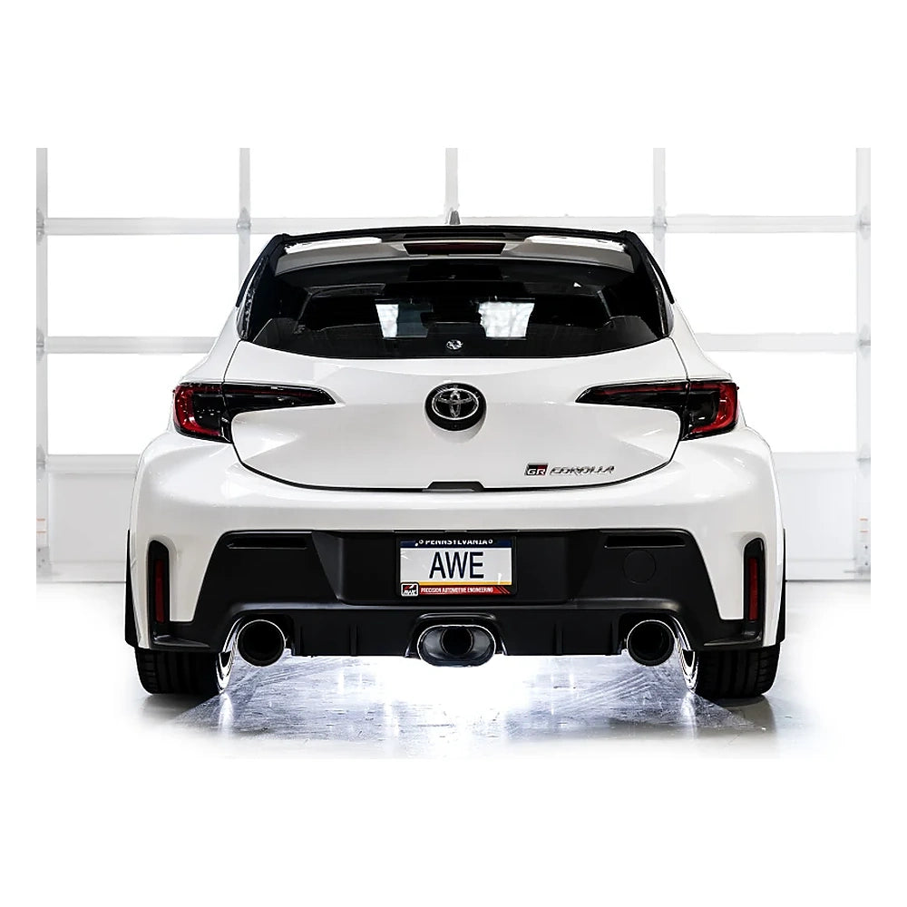 AWE Touring Edition Exhaust for 2023-2024 Toyota GR Corolla - Chrome Tips, mounted 2