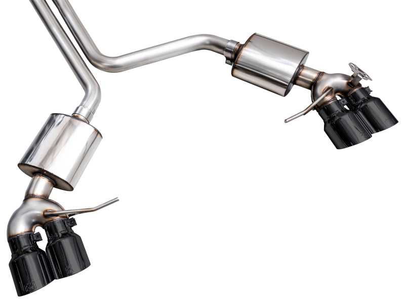 Detailed view of AWE Tuning 2022+ Porsche Macan 2.9TT Touring Edition Catback Exhaust featuring diamond black tips