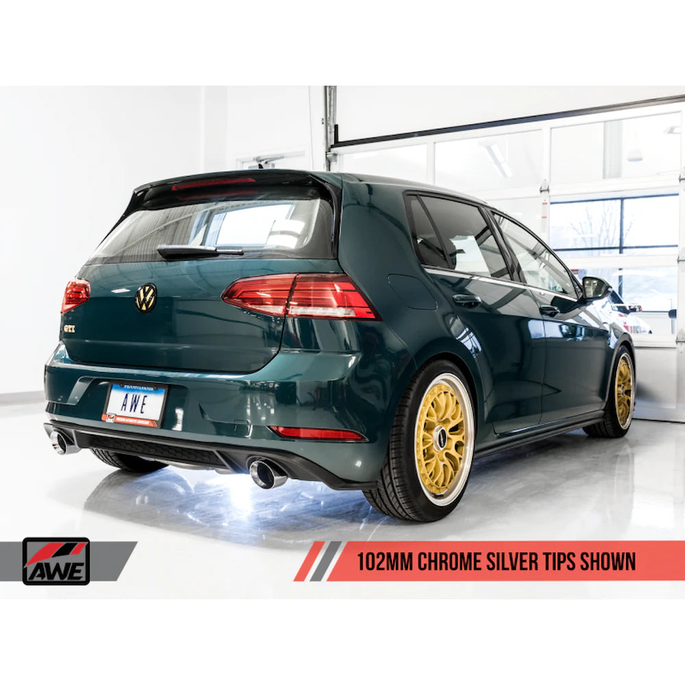 AWE Tuning Volkswagen GTI MK7.5 2.0T Track Edition Exhaust w/Chrome Silver Tips 102mm - product view 2 - AWE part 3020-32042