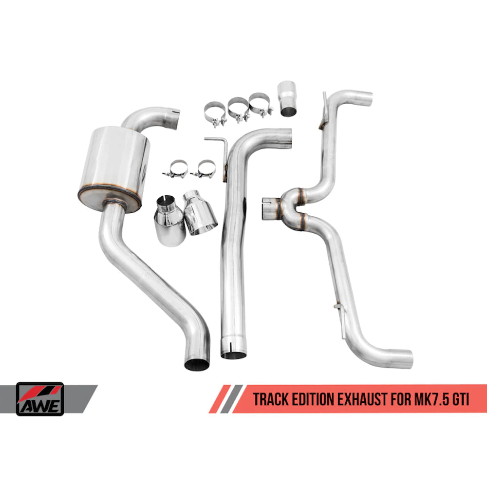AWE Tuning Volkswagen GTI MK7.5 2.0T Track Edition Exhaust w/Chrome Silver Tips 102mm - product view 3 - AWE part 3020-32042
