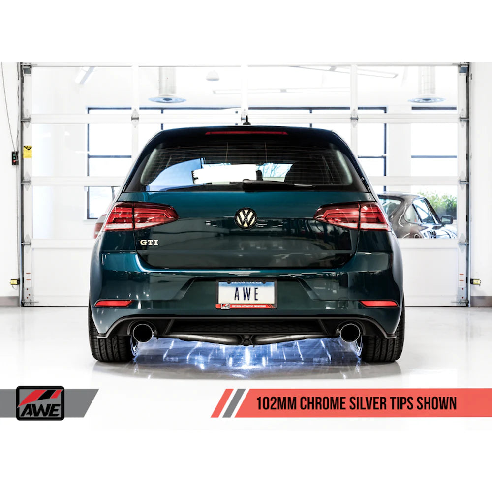 AWE Tuning Volkswagen GTI MK7.5 2.0T Track Edition Exhaust w/Chrome Silver Tips 102mm - product view 5 - AWE part 3020-32042