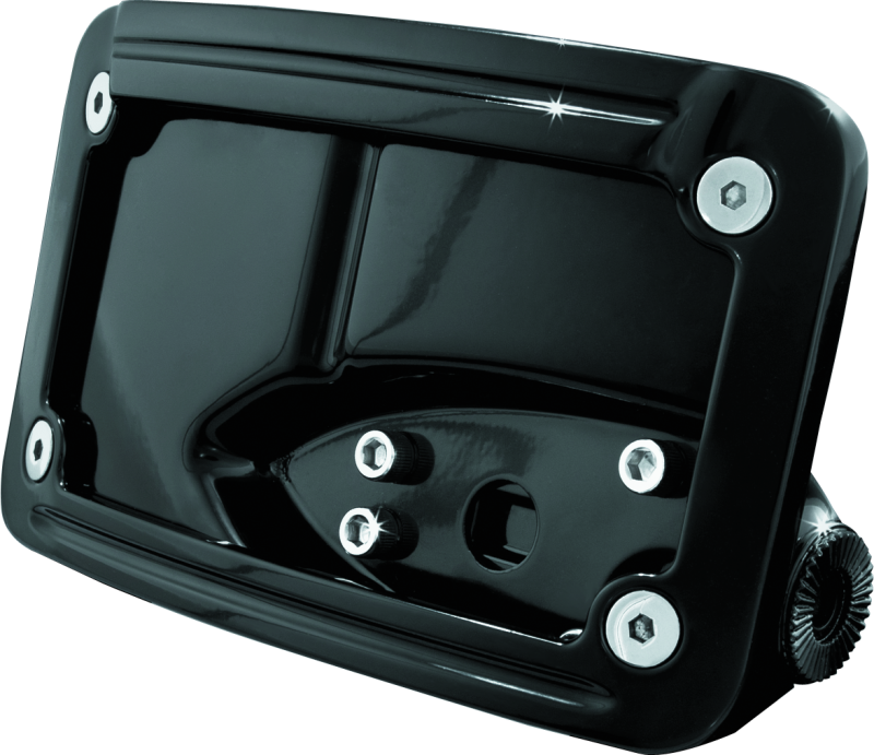 KUR3125-Kuryakyn Curved Horizontal Mount Side License Plate Holder Gloss Black-License Plate Relocation-Kuryakyn