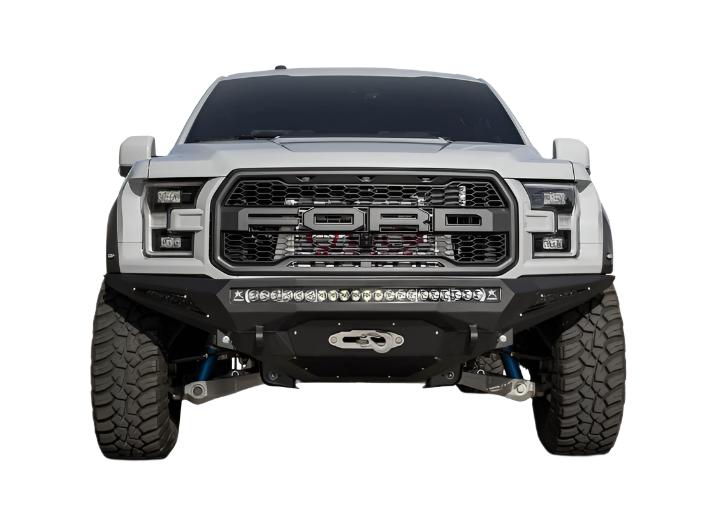 ADDF111202860103-Addictive Desert Designs 17-18 Ford F-150 Raptor Stealth Fighter Front Bumper w/ Winch Mount-Bumpers - Steel-Addictive Desert Designs