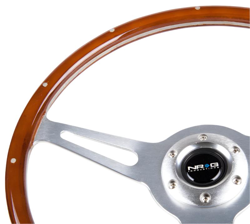 NRGST-380SL-NRG Classic Wood Grain Steering Wheel (365mm) Wood w/Metal Inserts & Brushed Alum. 3-Spoke Center-Steering Wheels-NRG