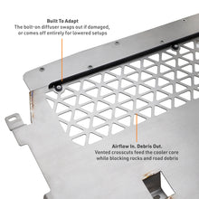 Load image into Gallery viewer, Titanium skid plate installed beneath a BMW G8X oil cooler