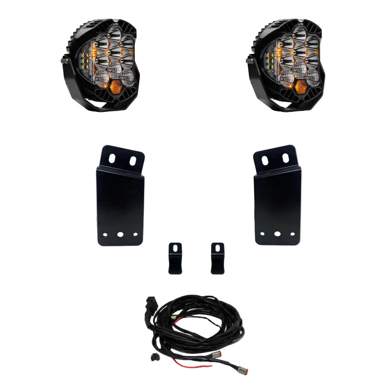 Baja Designs LP9 Series dual bumper light kit for 2021+ RAM 1500 TRX, including two LP9 Pro LED lights, mounting brackets, and wiring harness.