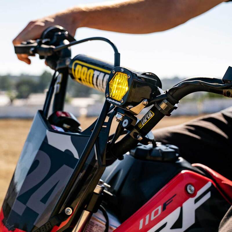 Light installed on electric start pit bike