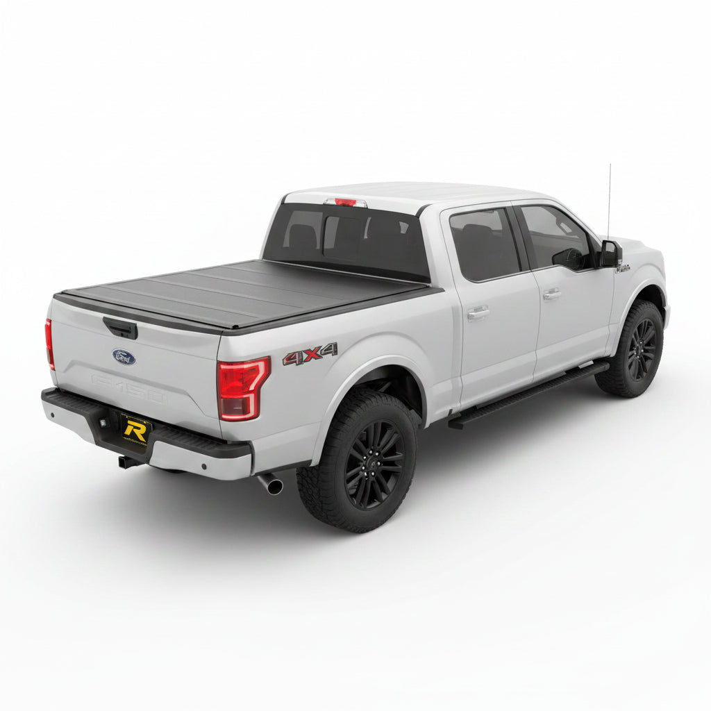 White Ford Ranger with BAKFlip G2 tonneau cover closed, front three-quarter view