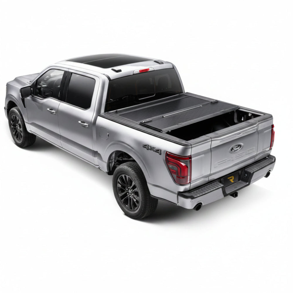 BAKFlip G2 tonneau cover closed on a silver Ford F-150, rear view showing tailgate