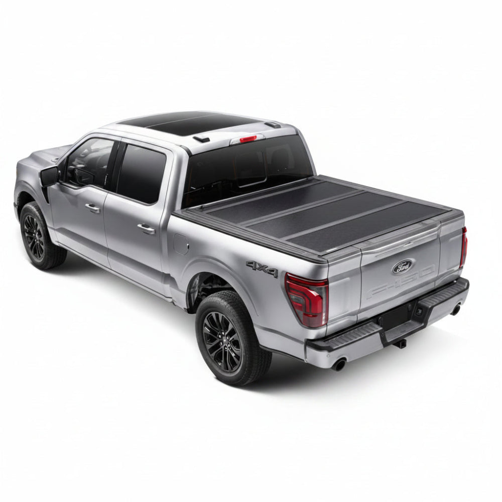 BAKFlip G2 tonneau cover closed on a silver Ford F-150 short bed, rear three-quarter view