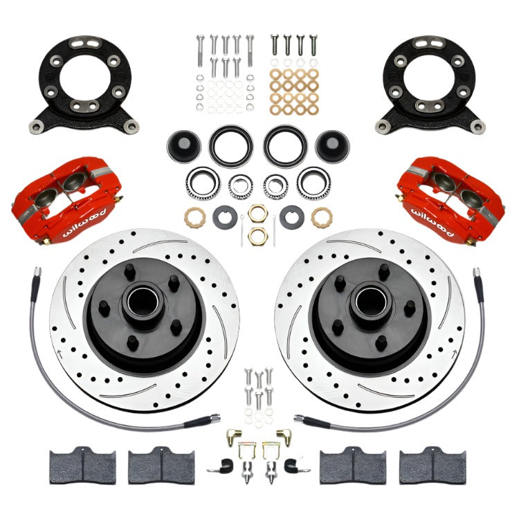 WIL140-13476-DR-Wilwood Forged Dynalite-M Front Kit 11.30in 1 PC Rotor&Hub Drill-Red 1965-1969 Mustang Disc & Drum-Big Brake Kits-Wilwood