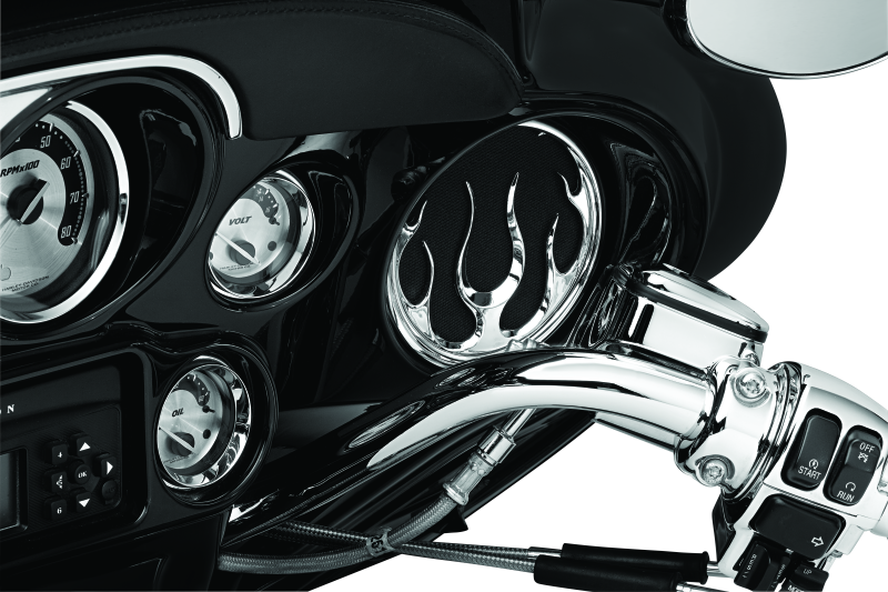 KUR3788-Kuryakyn Flame Speaker Grills Chrome-Exterior Trim-Kuryakyn