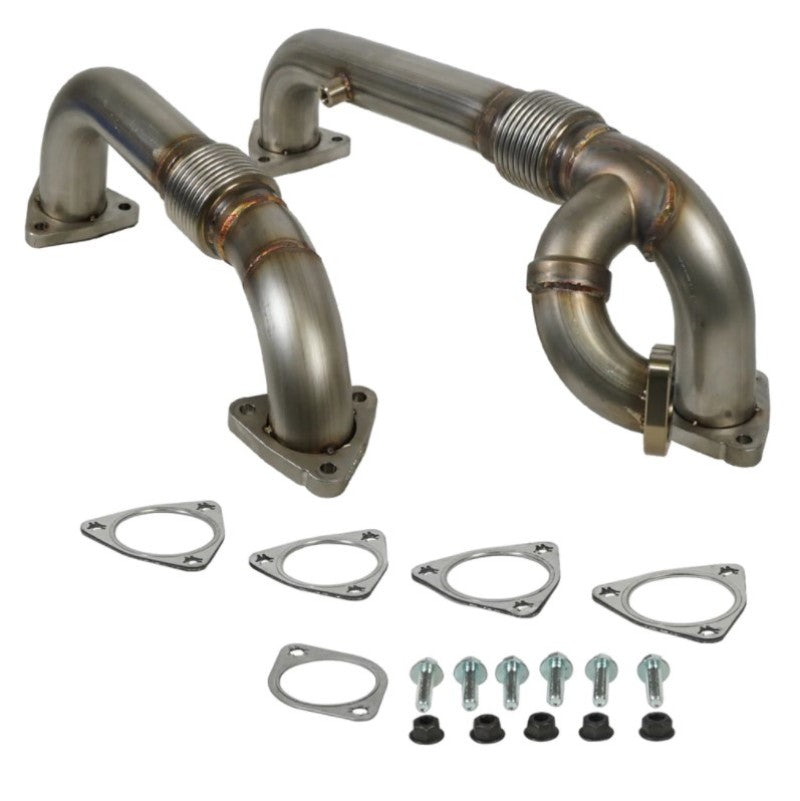 BD Diesel 08-10 Ford F-250/F-350/F-450/F-550 Powerstroke 6.4L Up Pipes Kit w/Manifold Set - Black Ops Auto Works