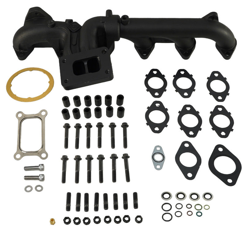 BD Diesel exhaust manifold kit with full gasket and hardware set laid out