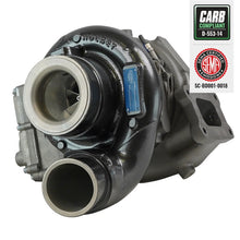 Load image into Gallery viewer, BD Diesel Screamer turbo, rear three-quarter view showing turbine outlet and compliance labels