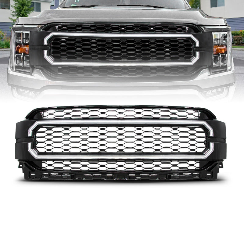 ANZ901029-Anzo 21-23 Ford F150 Black Housing Full LED Light Tube Front Grille-Headlights-ANZO