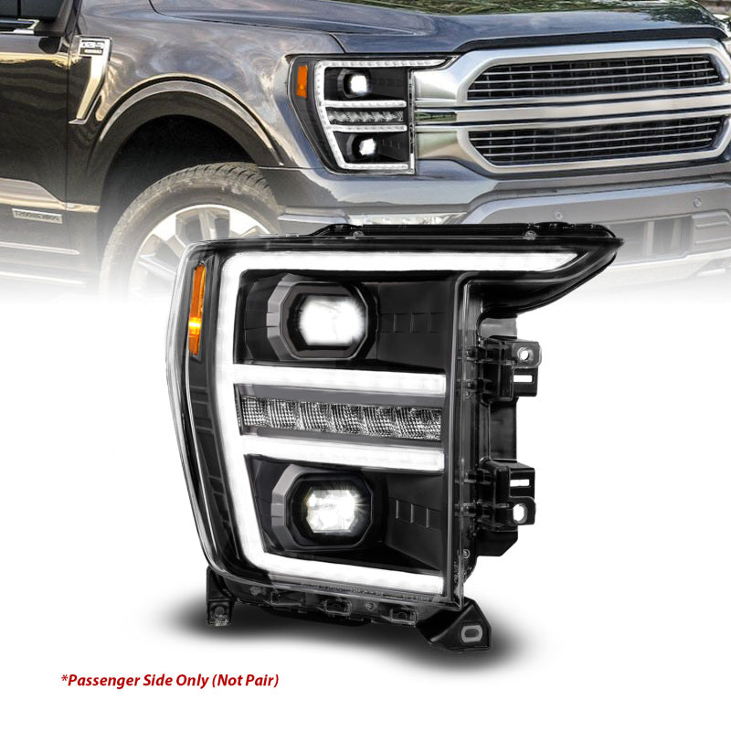 ANZ111594-R-Anzo 21-23 Ford F150 LED Projector Headlight w/Switchback+Sequential - Black (Passenger Side Only)-Headlights-ANZO