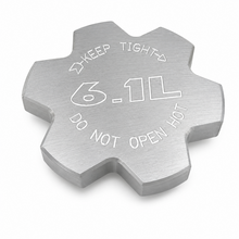 Load image into Gallery viewer, Billet Technology 30015 Sigma Series radiator cap cover with 6.1L Hemi engraving, billet aluminum, made in USA