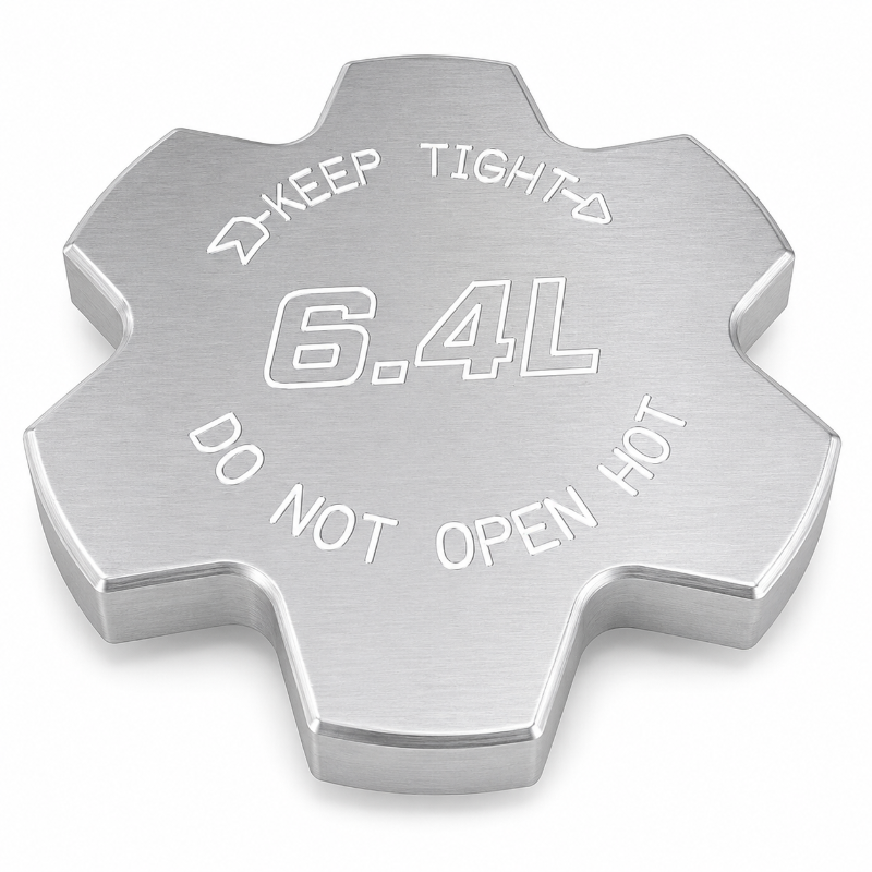 Billet Technology 30015 Sigma Series radiator cap cover with 6.4L Hemi engraving, billet aluminum, made in USA