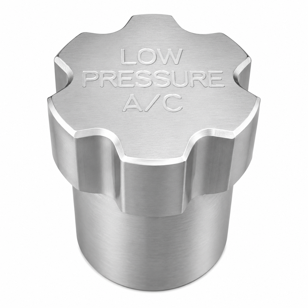 Billet Technology 30028 CNC-machined billet aluminum low-pressure A/C service port cap, satin finish