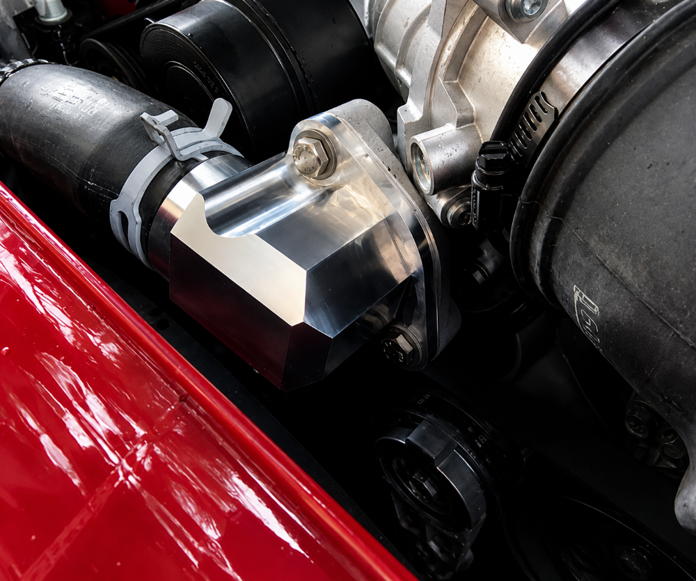 Billet Technology 300707 silver aluminum thermostat housing for Mopar Hellcat cooling system