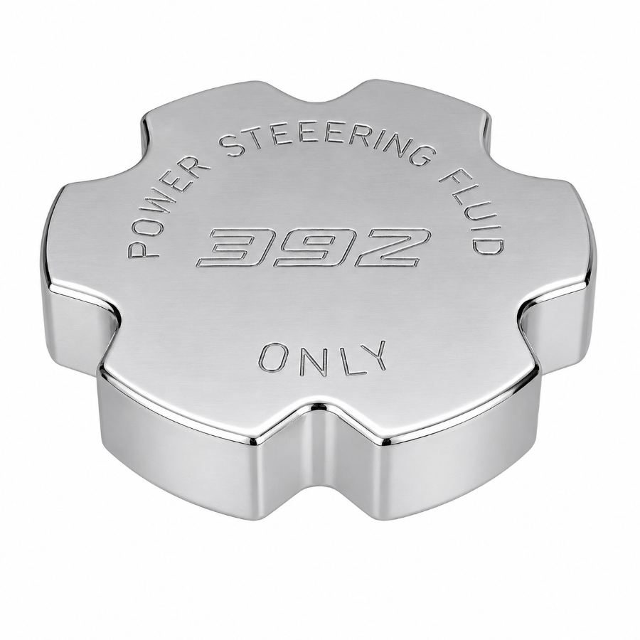 Billet Technology Deluxe Edition Sigma Series power steering cap with two-tone billet insert for Mopar engine bay styling