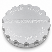 Load image into Gallery viewer, Billet Technology 300111 Hellcat supercharger coolant cap installed on Hellcat supercharger reservoir