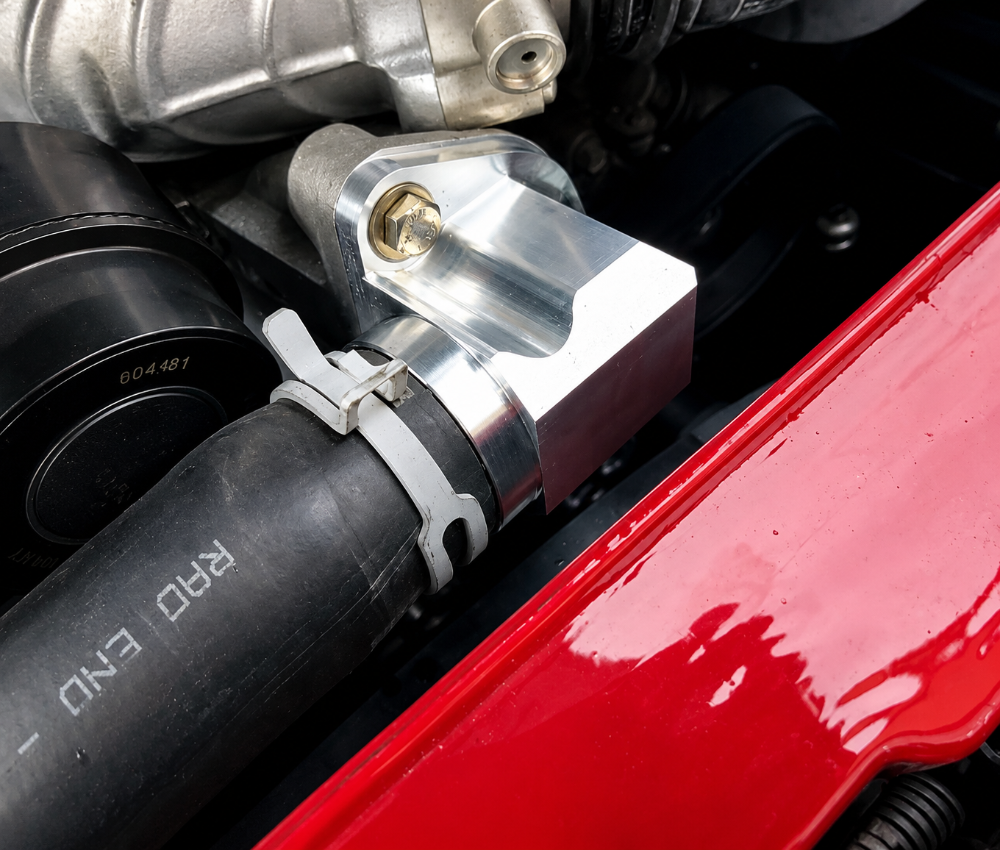 Billet Technology aluminum thermostat housing cooling upgrade for Dodge Charger and Challenger Hellcat models