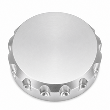 Load image into Gallery viewer, Billet Technology satin aluminum brake fluid cap cover with knurled edge design for Mopar engine bay dress-up