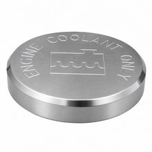 Load image into Gallery viewer, Billet Technology satin aluminum coolant overflow cap with OEM replica engraving for Jeep Grand Cherokee and Dodge Ram 1500