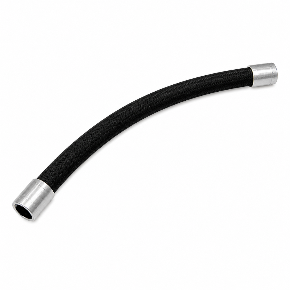 Black braided oil catch can hose kit with silver fittings for 6.4L 392 HEMI engine applications