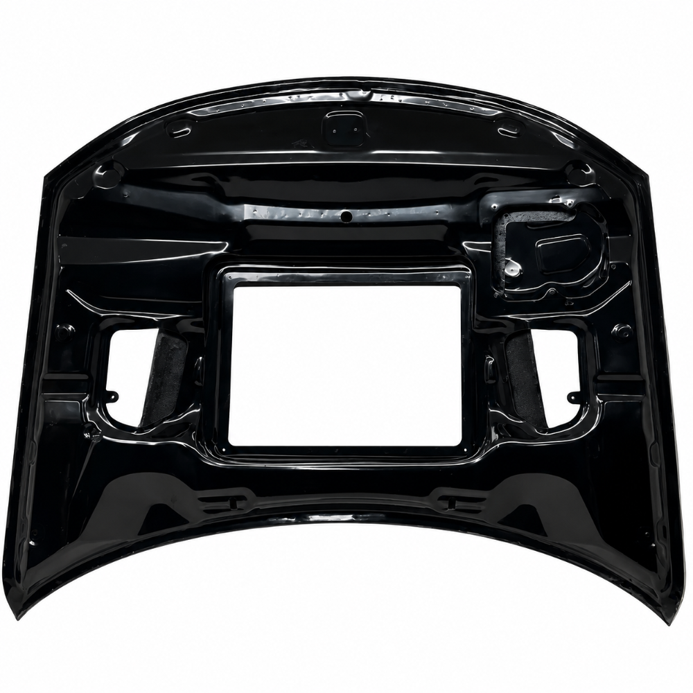 Black Ops Dodge Charger hood with window design for airflow heat extraction and custom Mopar styling